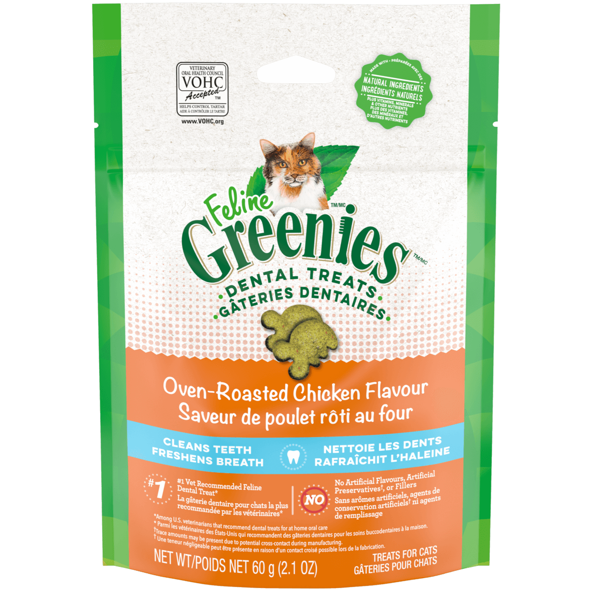 Gâteries dentaires pour chats adultes FELINE GREENIESᴹᴰ saveur de poulet rôti au four 60 g (2.1oz) - La niche&amp;moi