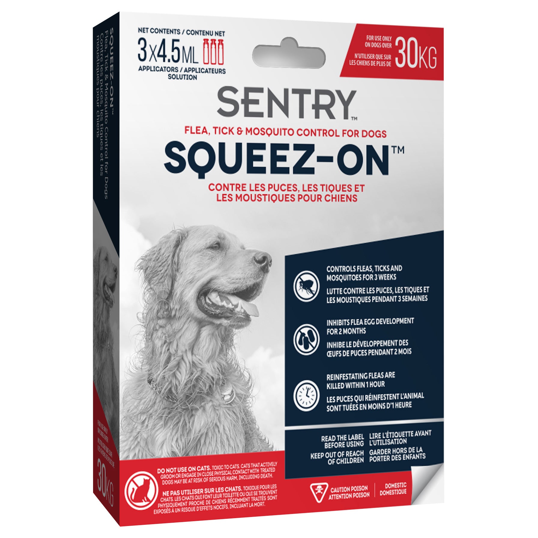 Tube à presser Sentry Sergeant’s pour l’élimination des puces, des tiques et des moustiques sur les chiens pesant plus de 30 kg