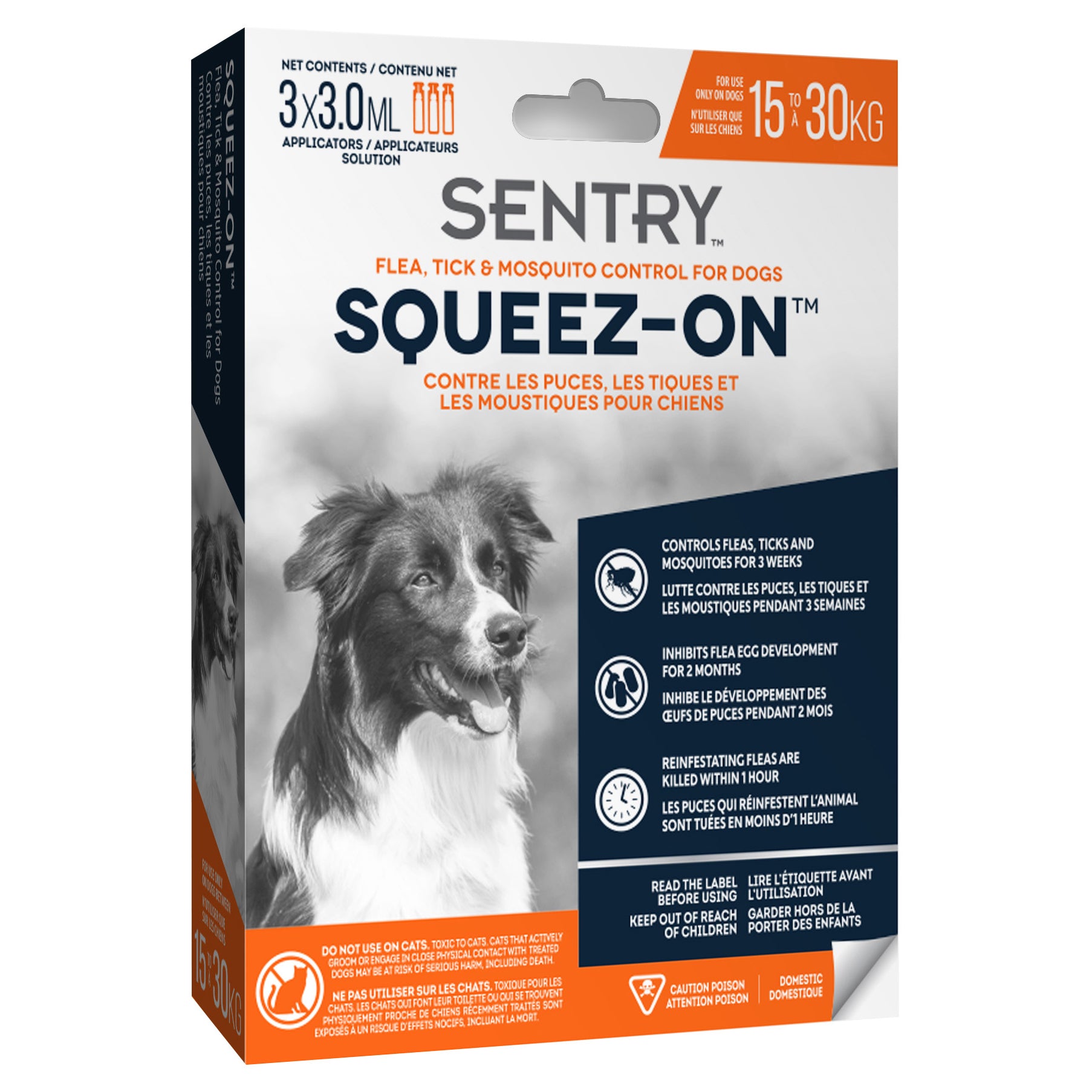 Tube à presser Sentry Sergeant’s pour l’élimination des puces, des tiques et des moustiques sur les chiens pesant entre 15 et 30kg