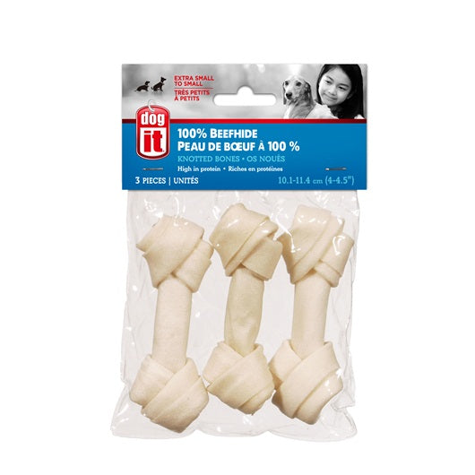 Dogit White Beefhide Bone Value Pack - 3 Knotted Bones - Mini - 10 cm (4 in) - 30-35 g (1-1.2 oz)