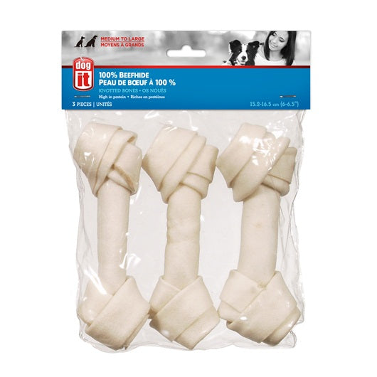 Bonus size 3 small bones knotted Dogit in natural beef skin, 15 cm (6 in.), 60-70 g (2.1-2.5 oz.)