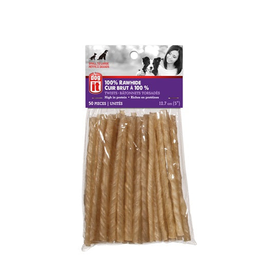 Bâtonnets torsadés Dogit en cuir brut, 5-6 mm x 12,5 cm (0,2 x 5 po), paquet de 50 - La niche&moi