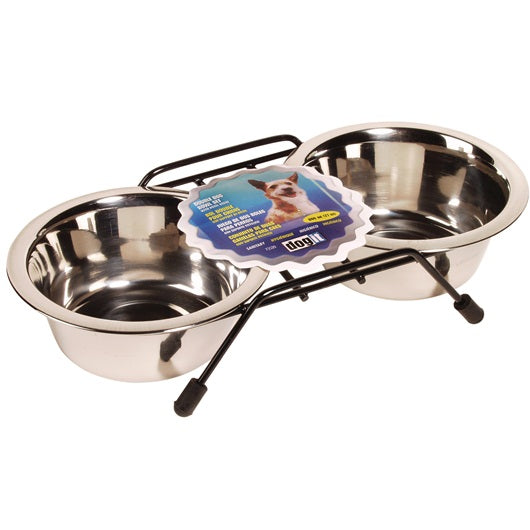 Dogit Stainless Steel Double Dog Diner - Small - With 2 x 400 ml (13.5 fl oz) bowls and stand