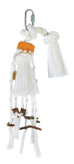 Petite corde Junglewood Living World avec cylindres en bois, bandelettes en cuir et clochette - La niche&amp;moi