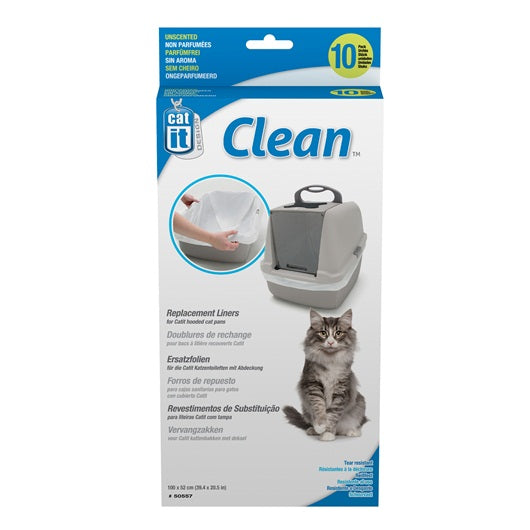 Doublures Clean Catit pour bacs à litière recouverts Catit de format ordinaire, non parfumées, paquet de 10 - La niche&moi