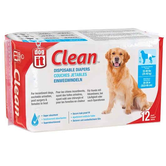 Couches jetables Dogit Clean, très grandes, paquet de 12 - La niche&amp;moi