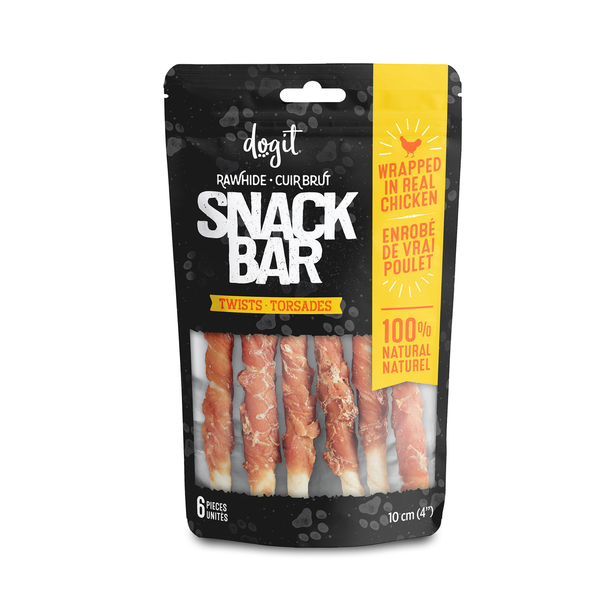 Torsades de cuir brut enrobés de poulet Snack Bar Dogit, 6 unités, 10 cm (4 po) - La niche&amp;moi