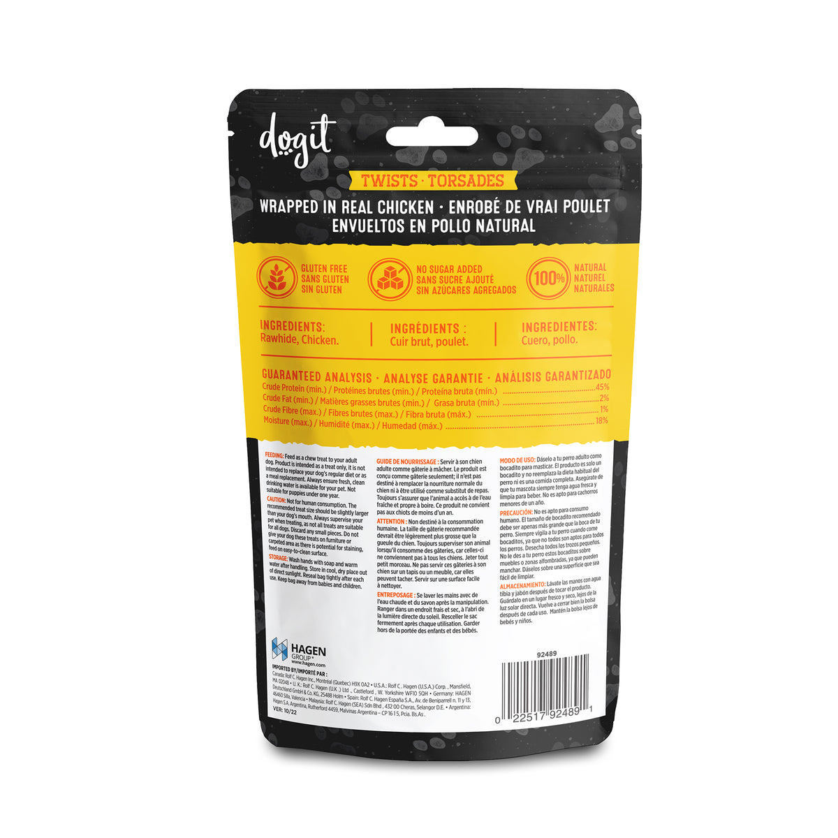 Torsades de cuir brut enrobés de poulet Snack Bar Dogit, 4 unités, 12,7 cm (5 po) - La niche&amp;moi