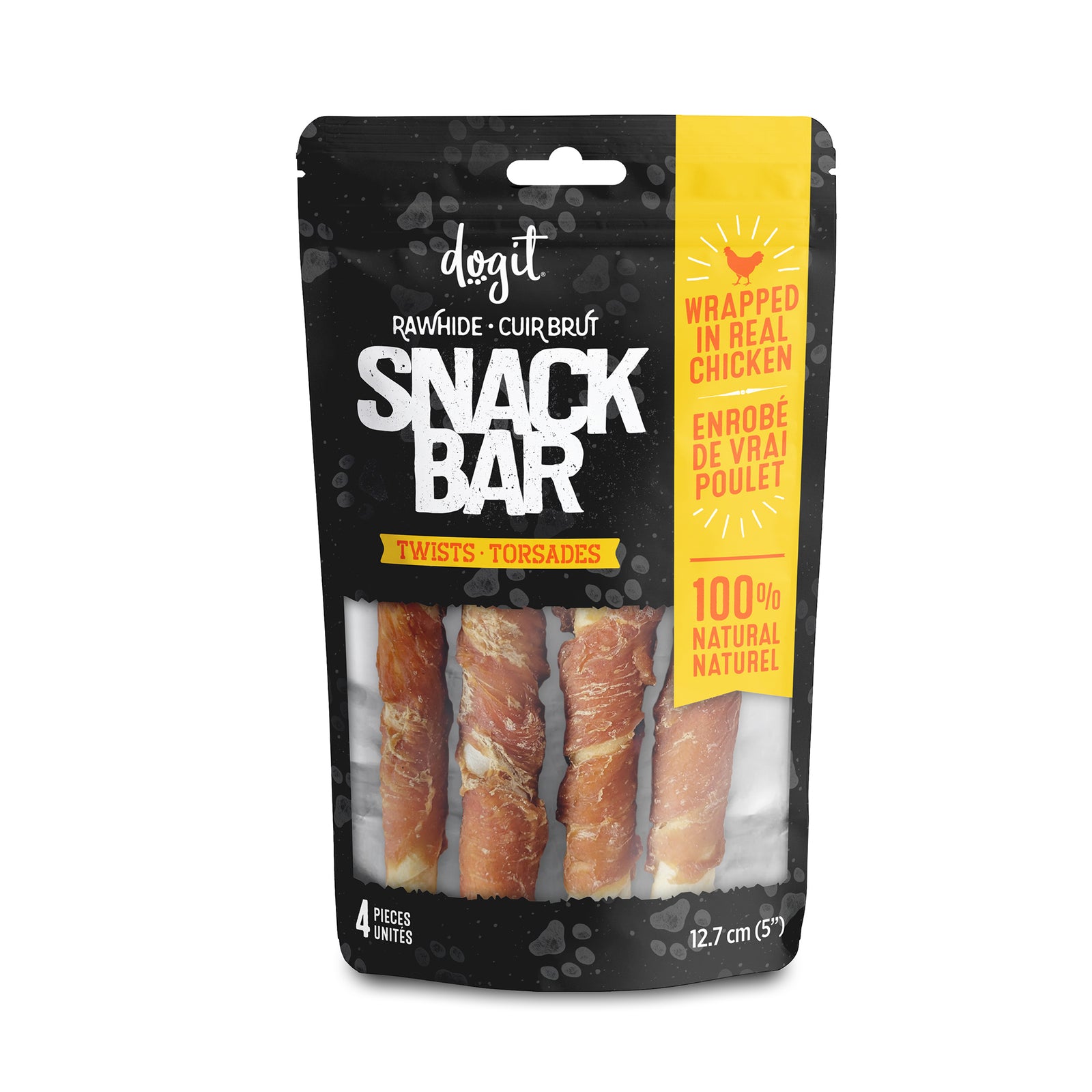 Torsades de cuir brut enrobés de poulet Snack Bar Dogit, 4 unités, 12,7 cm (5 po) - La niche&moi