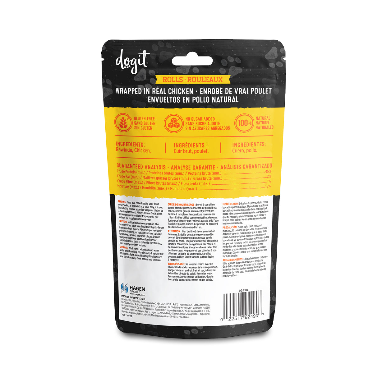 Rouleaux de cuir brut enrobés de poulet Snack Bar Dogit, 2 unités, 15,2 cm (6 po) - La niche&amp;moi