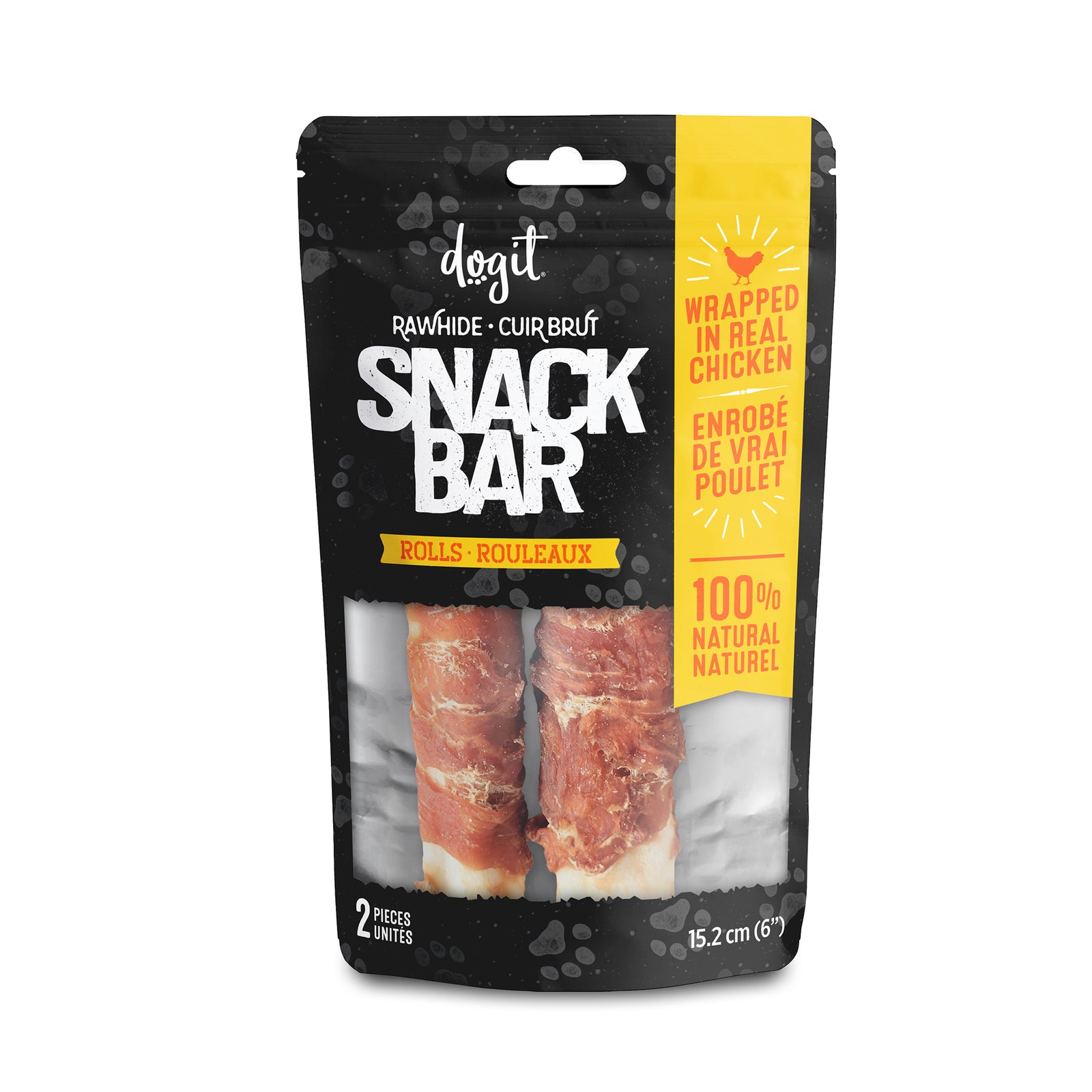 Rouleaux de cuir brut enrobés de poulet Snack Bar Dogit, 2 unités, 15,2 cm (6 po) - La niche&moi
