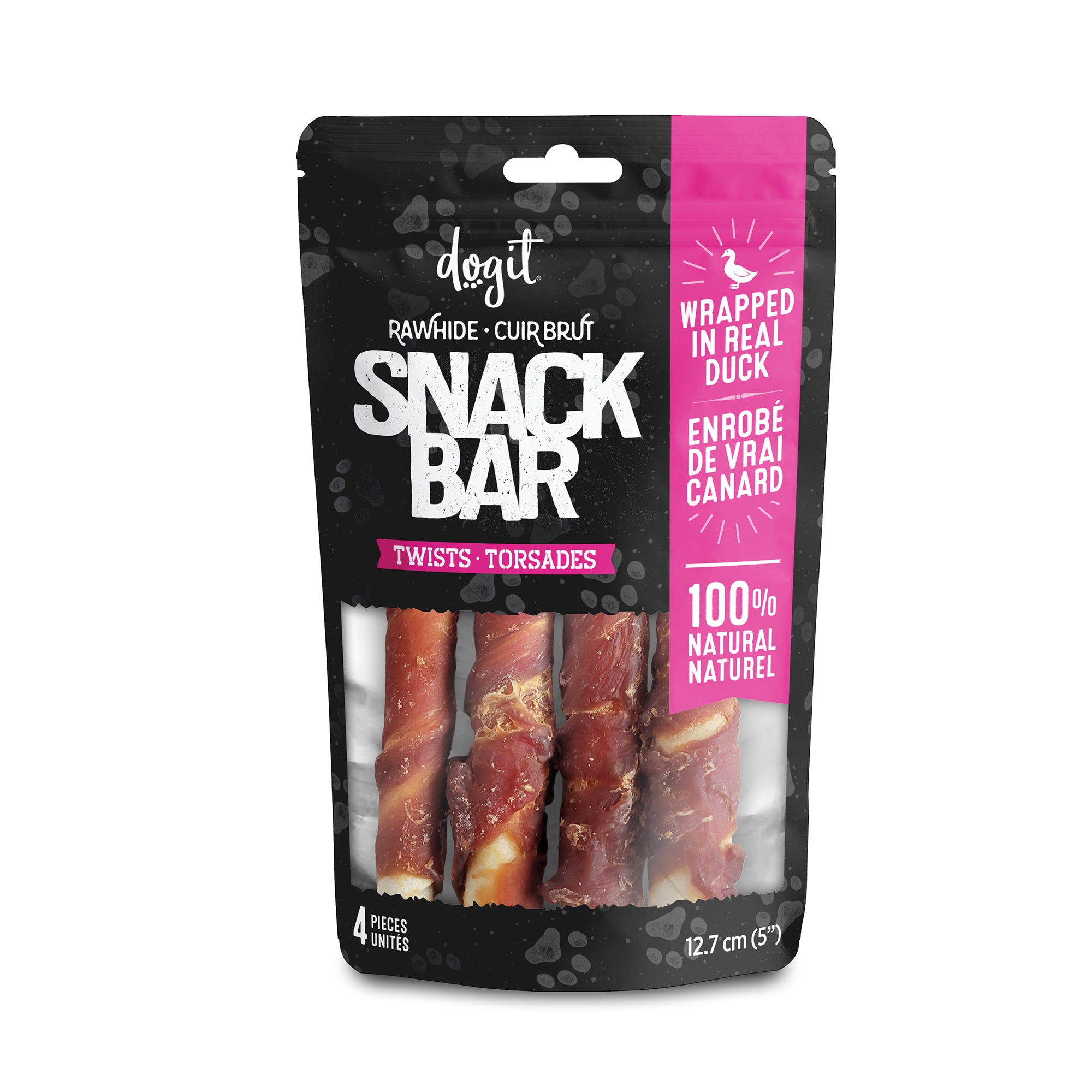 Dogit Snack Bar Rawhide - Duck-Wrapped Twists - 4 pcs (12.7 cm/5 in)