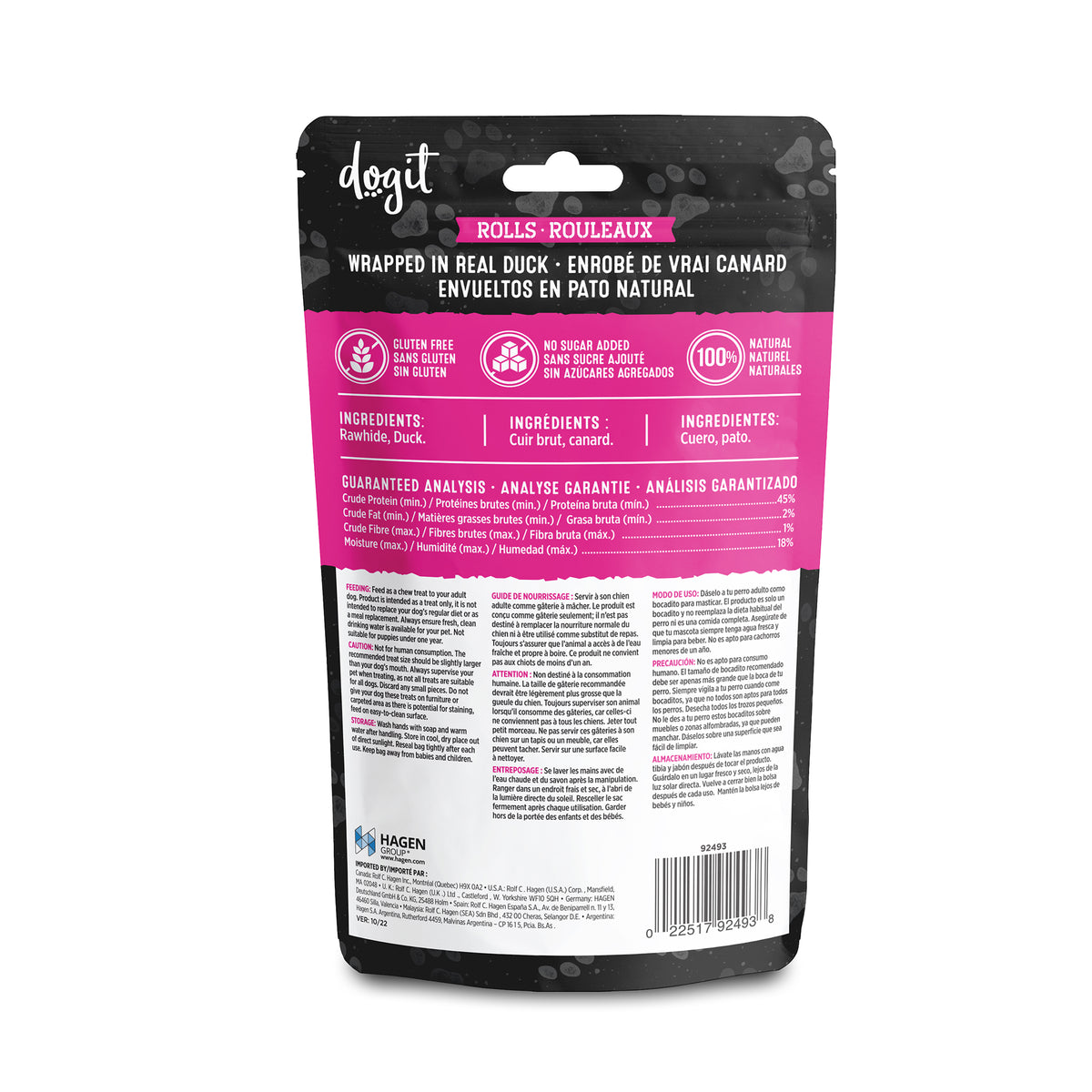 Rouleaux de cuir brut enrobés de canard Snack Bar Dogit, 2 unités, 15,2 cm (6 po) - La niche&amp;moi