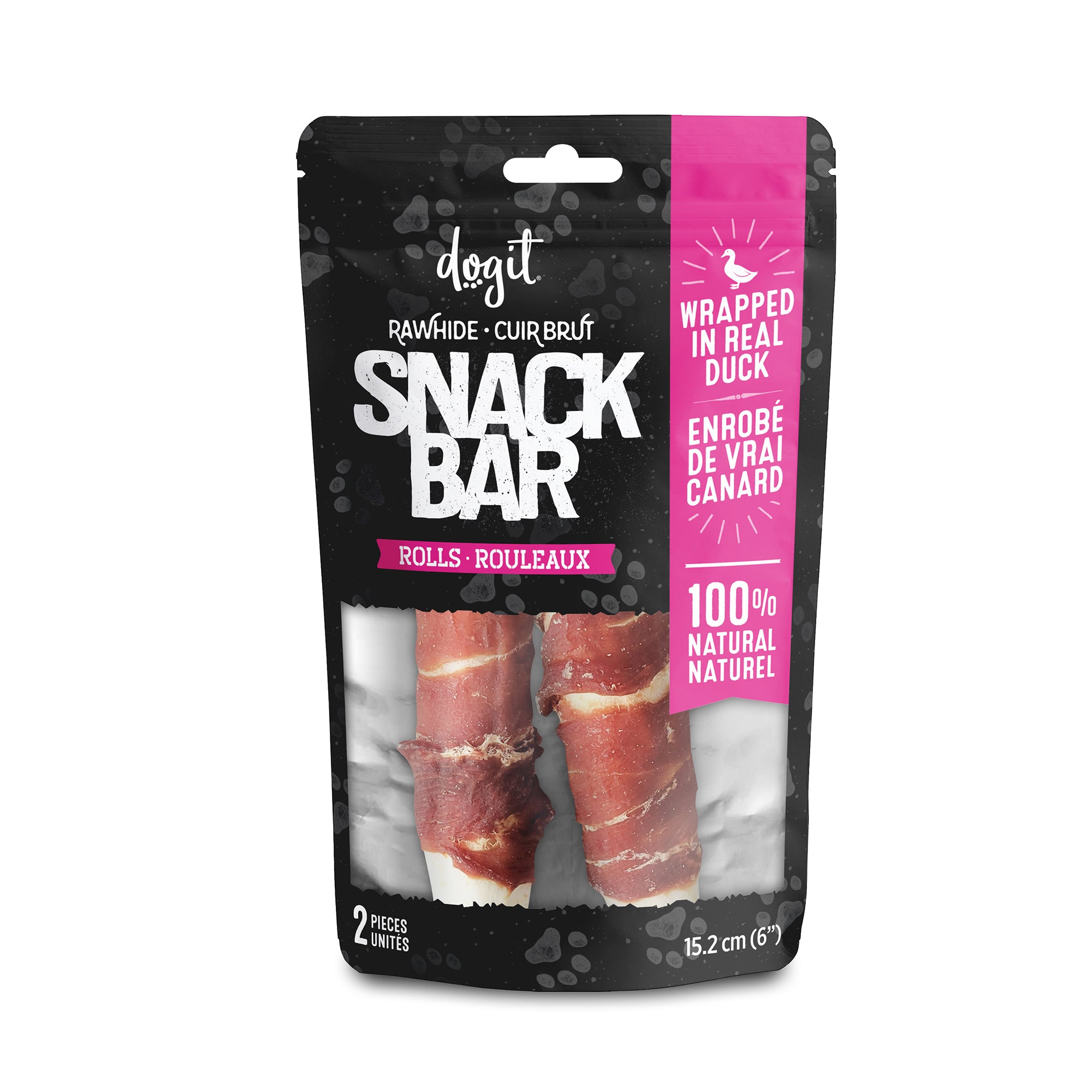 Dogit Snack Bar Rawhide - Duck-Wrapped Rolls - 2 pcs (15.2 cm/6 in)