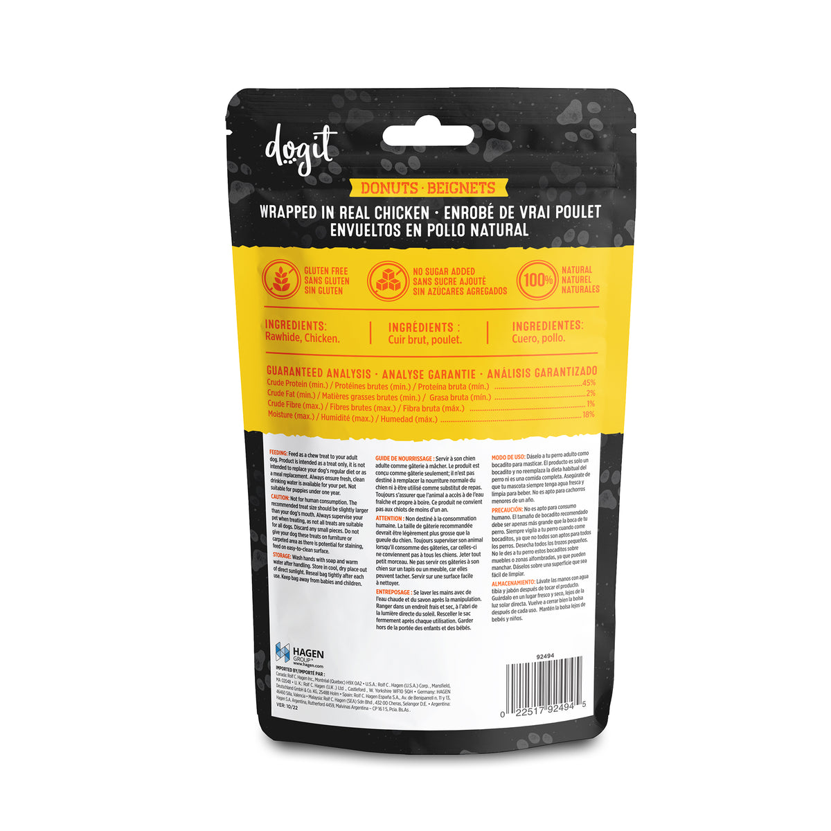 Beignets de cuir brut enrobés de poulet Snack Bar Dogit, 2 unités, diam. 7,6 - 8,8 cm (3 - 3,5 po) - La niche&amp;moi