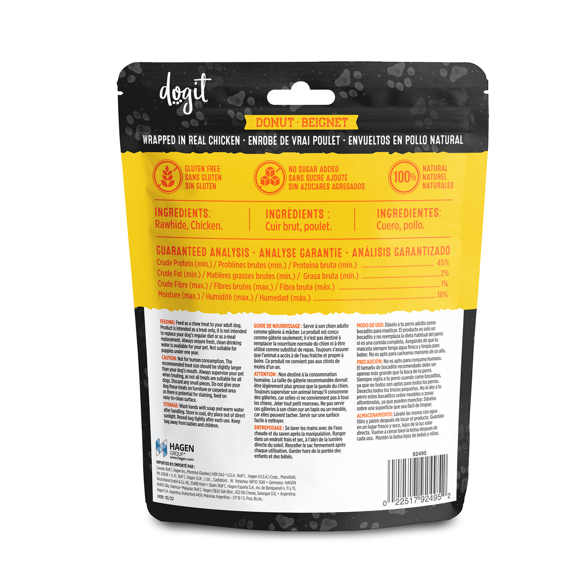 Beignet de cuir brut enrobés de poulet Snack Bar Dogit, 1 unité, diam. 10 - 11,4 cm (4 - 4,5 po) - La niche&amp;moi