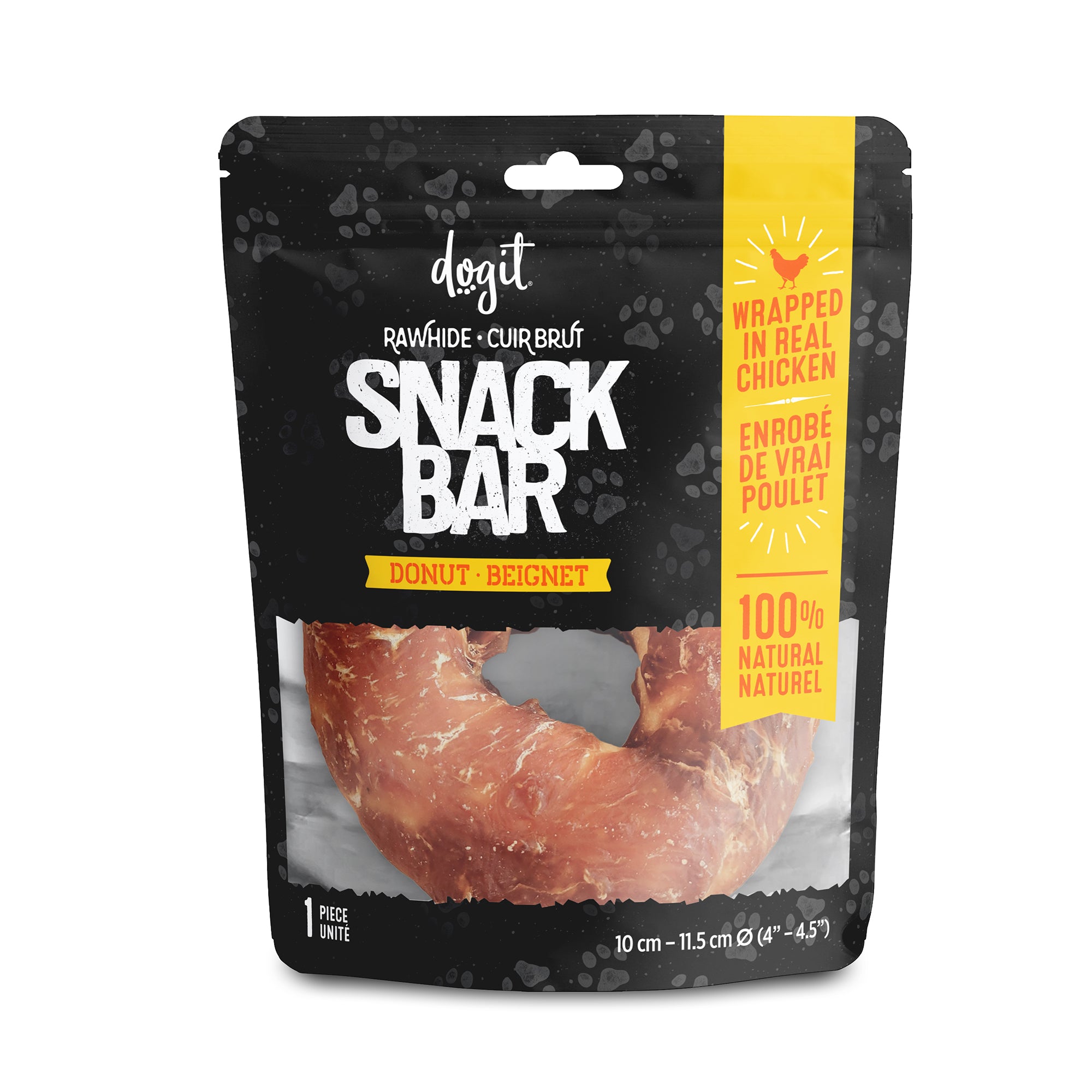 Dogit Snack Bar Rawhide - Chicken-Wrapped Donut - 1 pc (10 - 11.4 cm/4 - 4.5 in dia.)