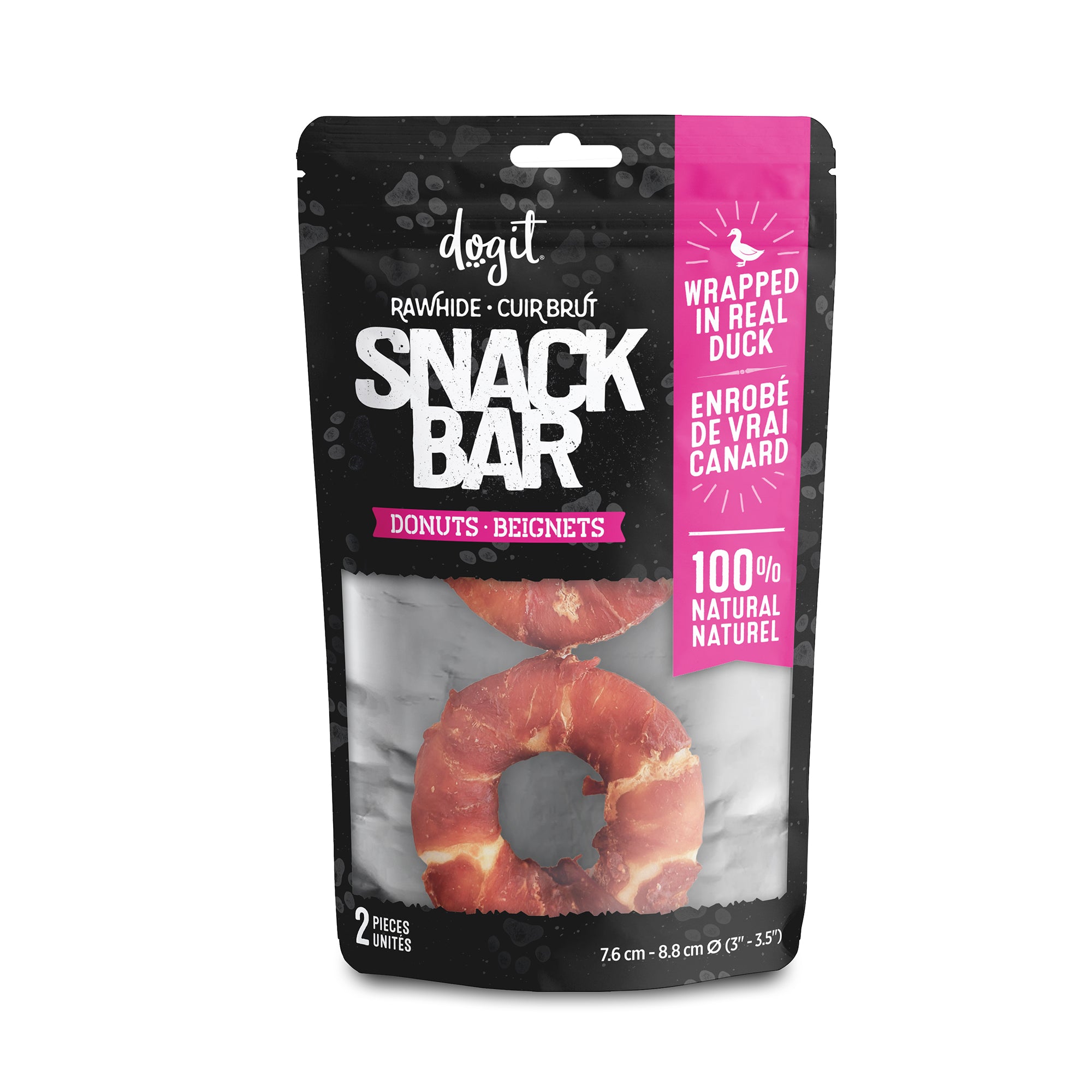 Dogit Snack Bar Rawhide - Duck-Wrapped Donuts - 2 pcs (7.6 - 8.8 cm/3 - 3.5 in dia.)