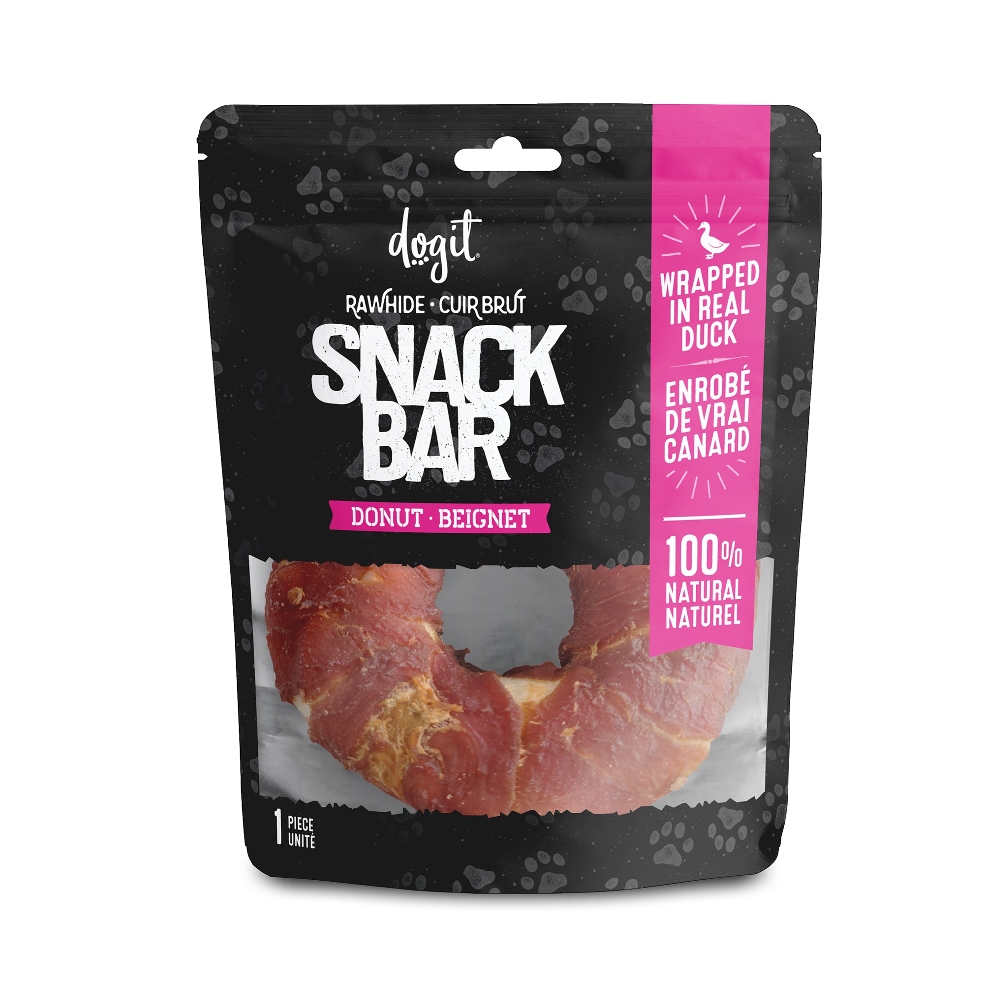 Dogit Snack Bar Rawhide - Duck-Wrapped Donut - 1 pc (10 - 11.4 cm/4 - 4.5 in dia.)