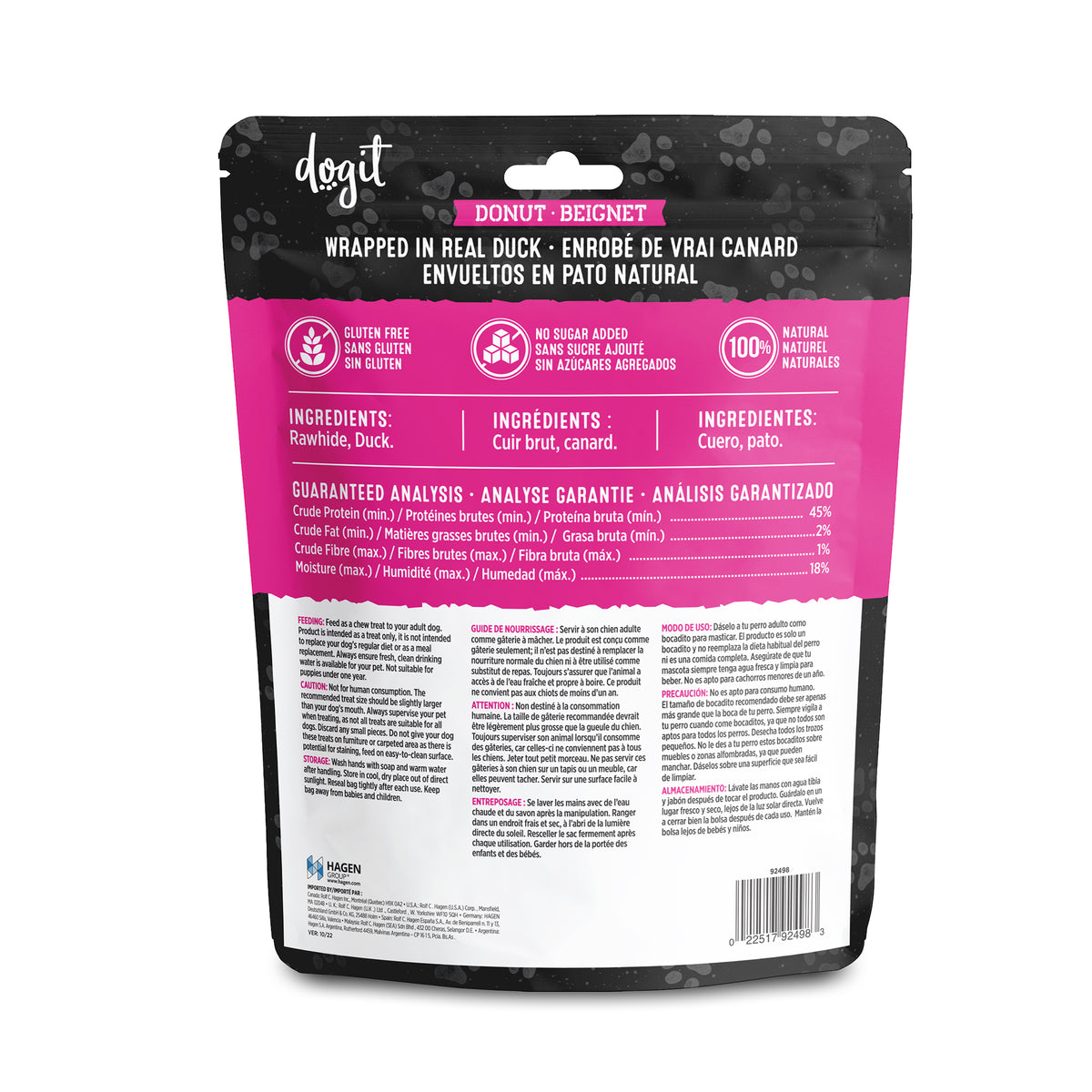 Beignet de cuir brut enrobés de canard Snack Bar Dogit, 1 unité, diam. 13,9 - 15,2 cm (5,5 - 6 po) - La niche&amp;moi