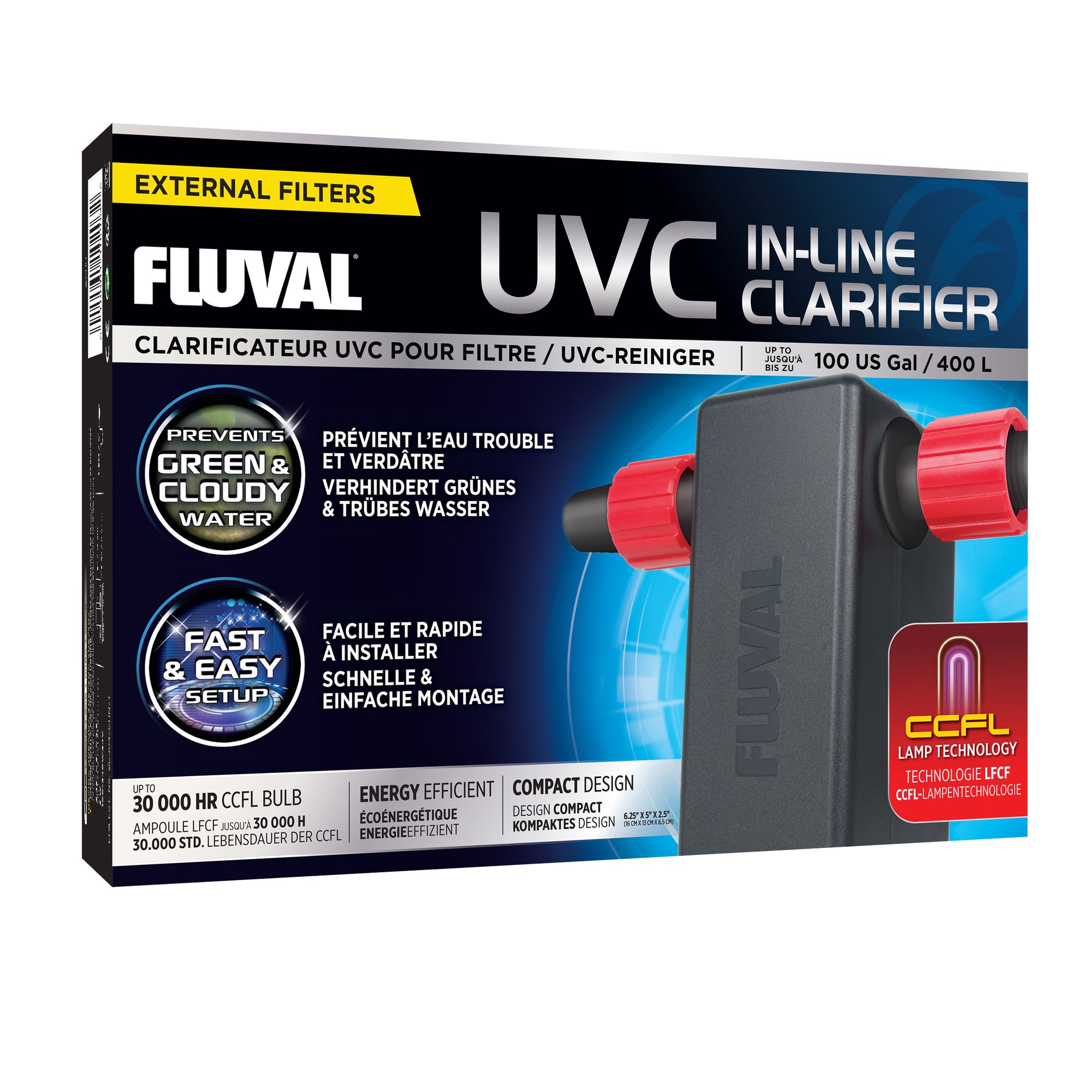 Clarificateur UVC Fluval pour filtre, jusqu’à 400 L (100 gal US)