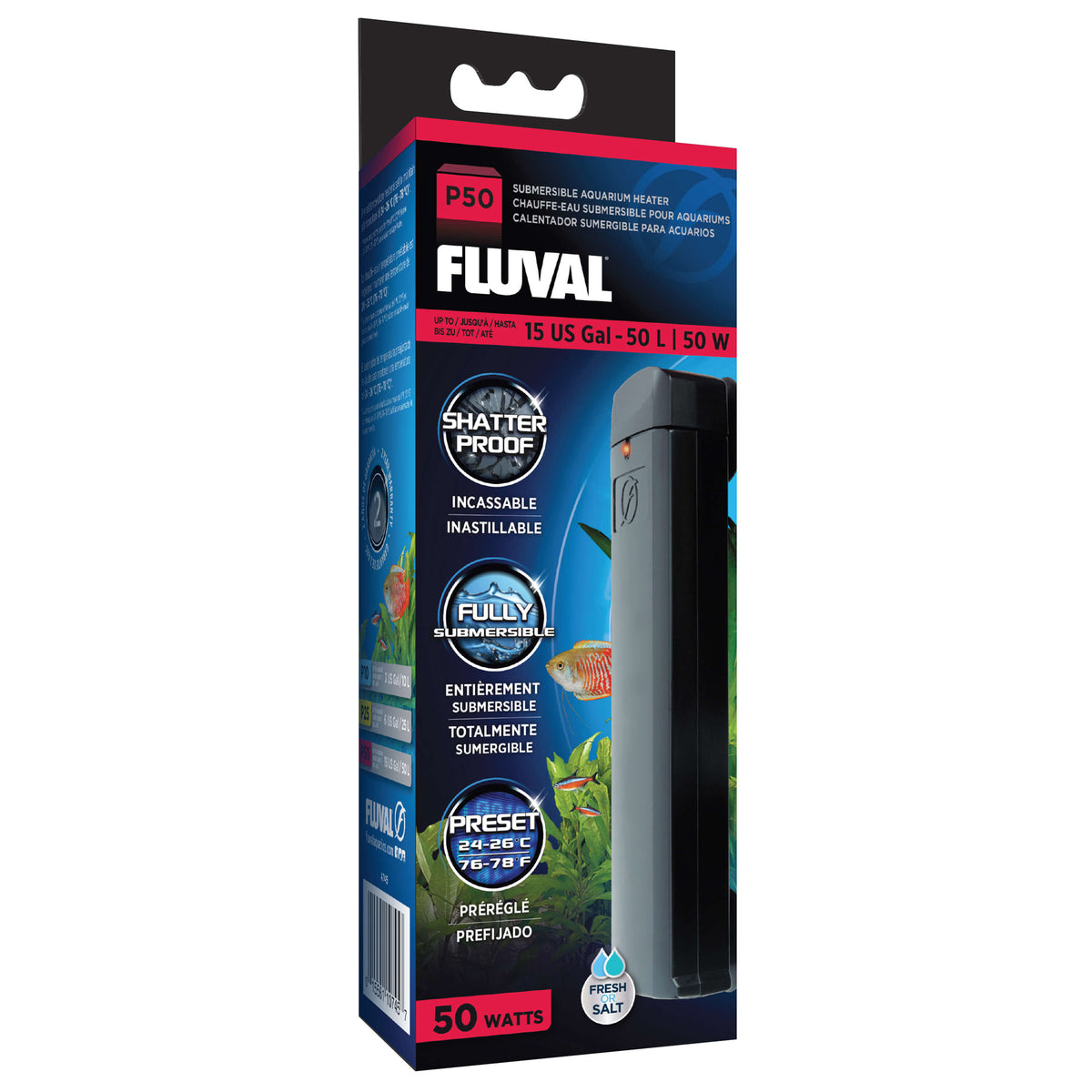 Chauffe-eau submersible P50 Fluval pour aquariums, 50 W - La niche&amp;moi