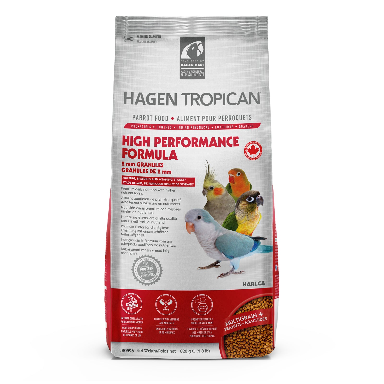 Aliment High Performance Tropican pour petits perroquets, granulés, 820 g (1,8 lb) - La niche&moi
