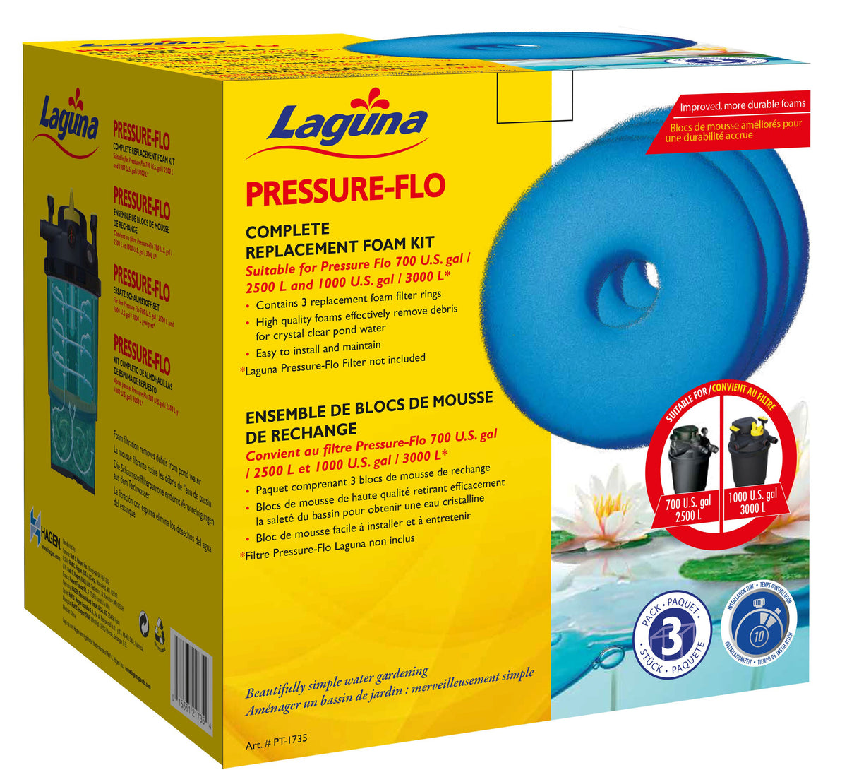 Blocs de mousse de rechange pour filtres pressurisés Pressure-Flo Laguna PT1715 et PT1725, 19 cm, paquet de 3 - La niche&amp;moi