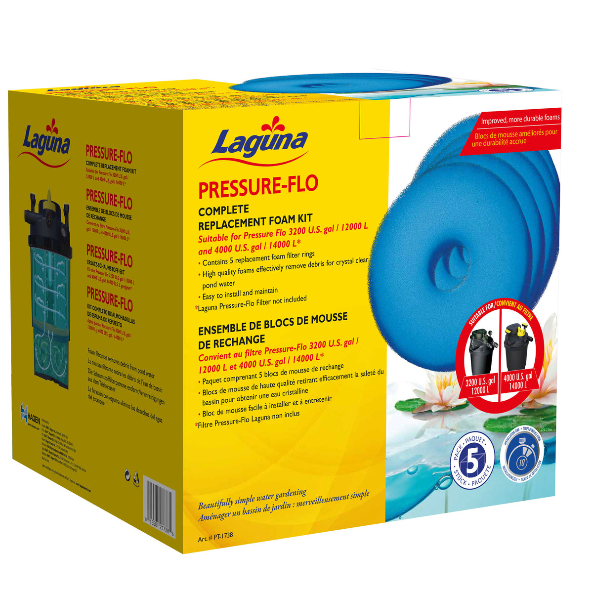 Blocs de mousse de rechange pour filtres pressurisés Pressure-Flo Laguna PT1718 et PT1728, 27 cm, paquet de 5 - La niche&amp;moi