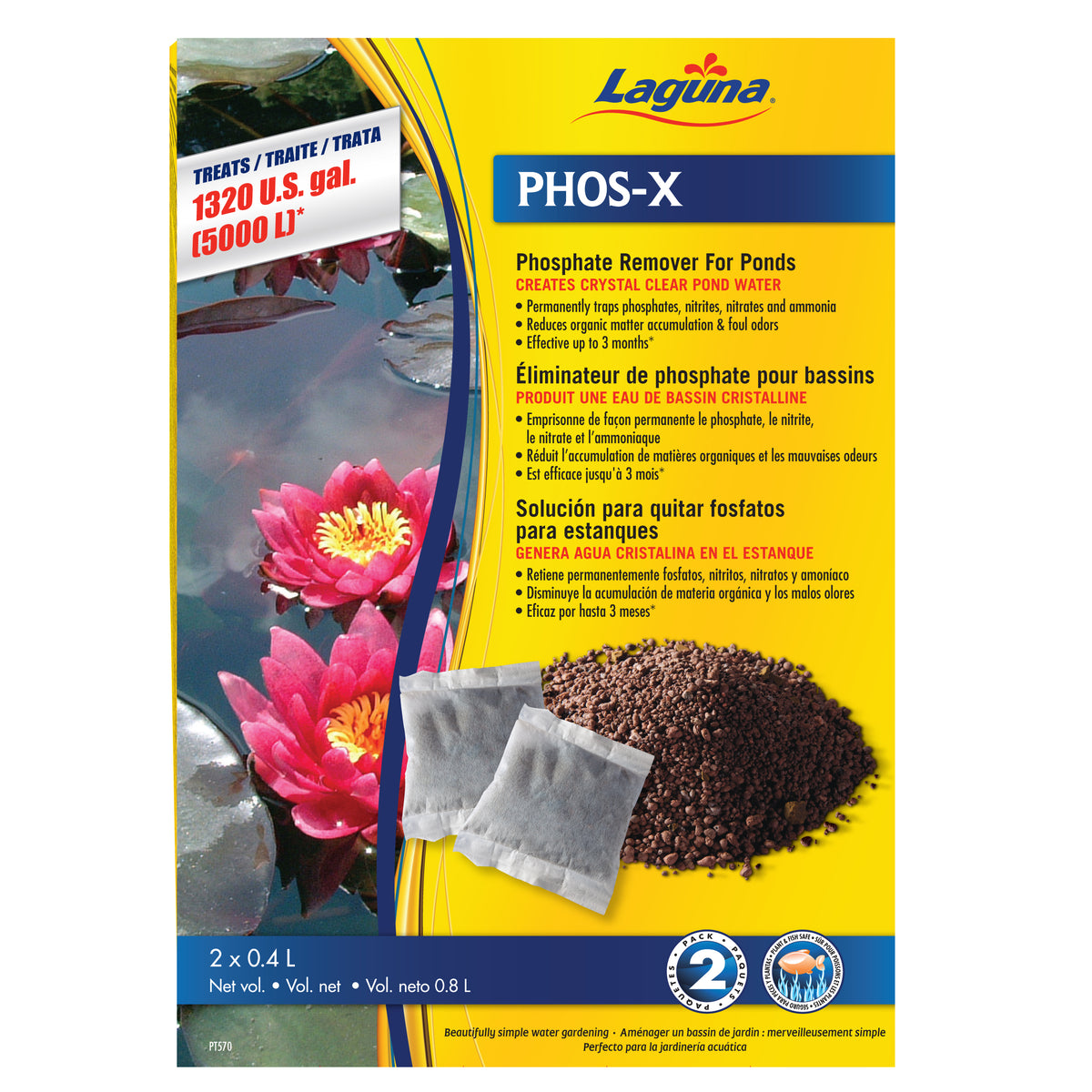 Éliminateur de phosphate Phos-X Laguna, traite jusqu’à 5 000 L (1 320 gal US) - La niche&amp;moi