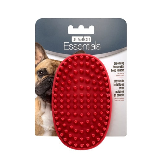 Le Salon Essentials Dog Rubber Grooming Brush with Loop Handle - Red
