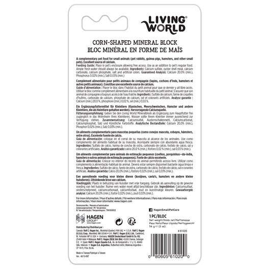 Bloc minéral Living World en forme de maïs pour petits animaux, 56 g (2 oz) - La niche&amp;moi