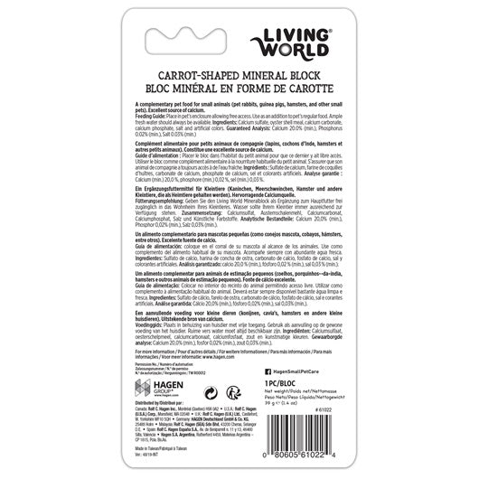 Bloc minéral Living World en forme de carotte pour petits animaux, 39 g (1,4 oz) - La niche&amp;moi