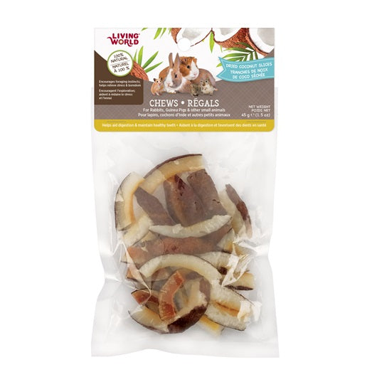 Régals à mâcher Living World pour petit animaux, Tranches de noix de coco séchée, 45 g (1,5 oz) - La niche&moi