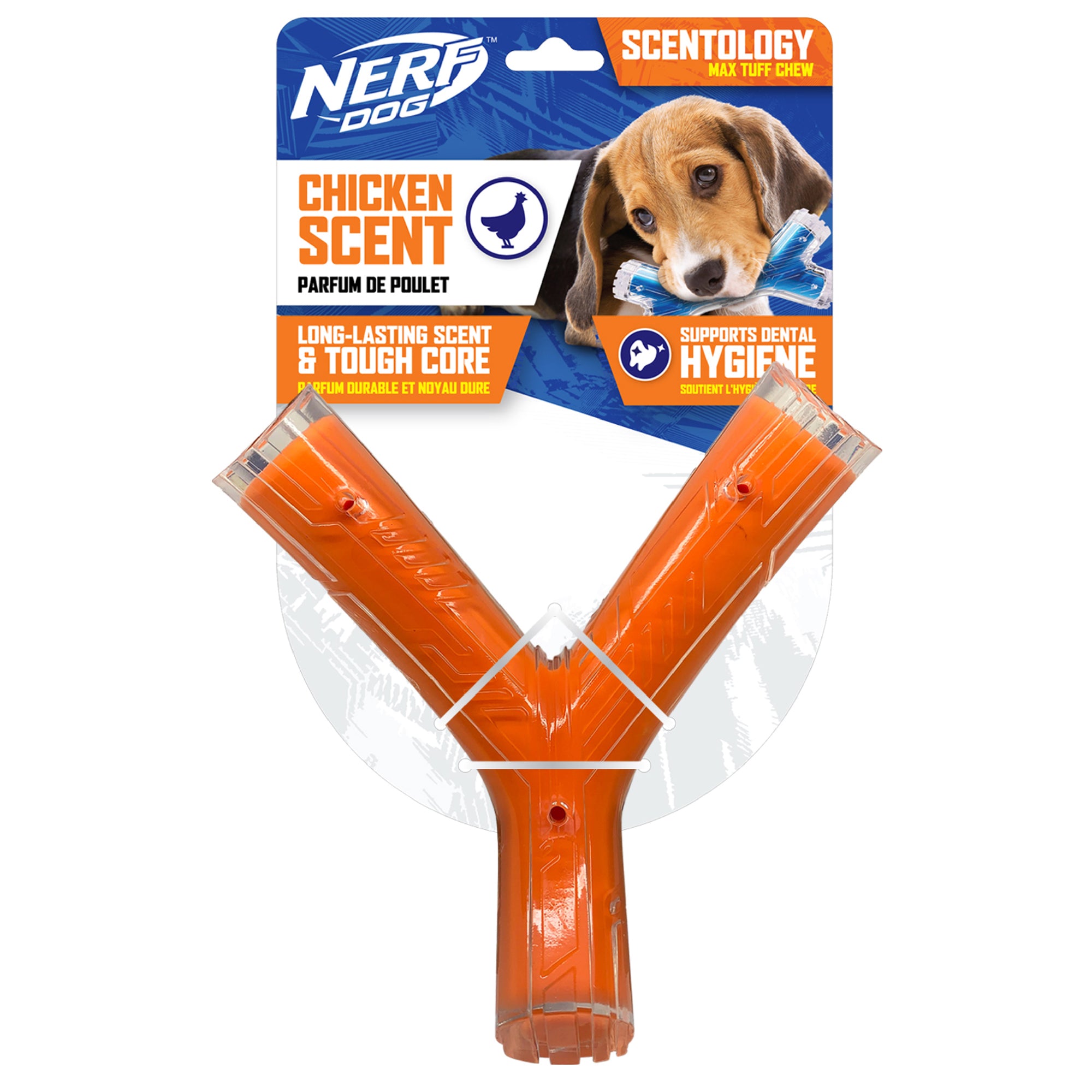 Os du bonheur Scentology Nerf Dog, parfum de poulet, orange, 21 cm (8,3 po)