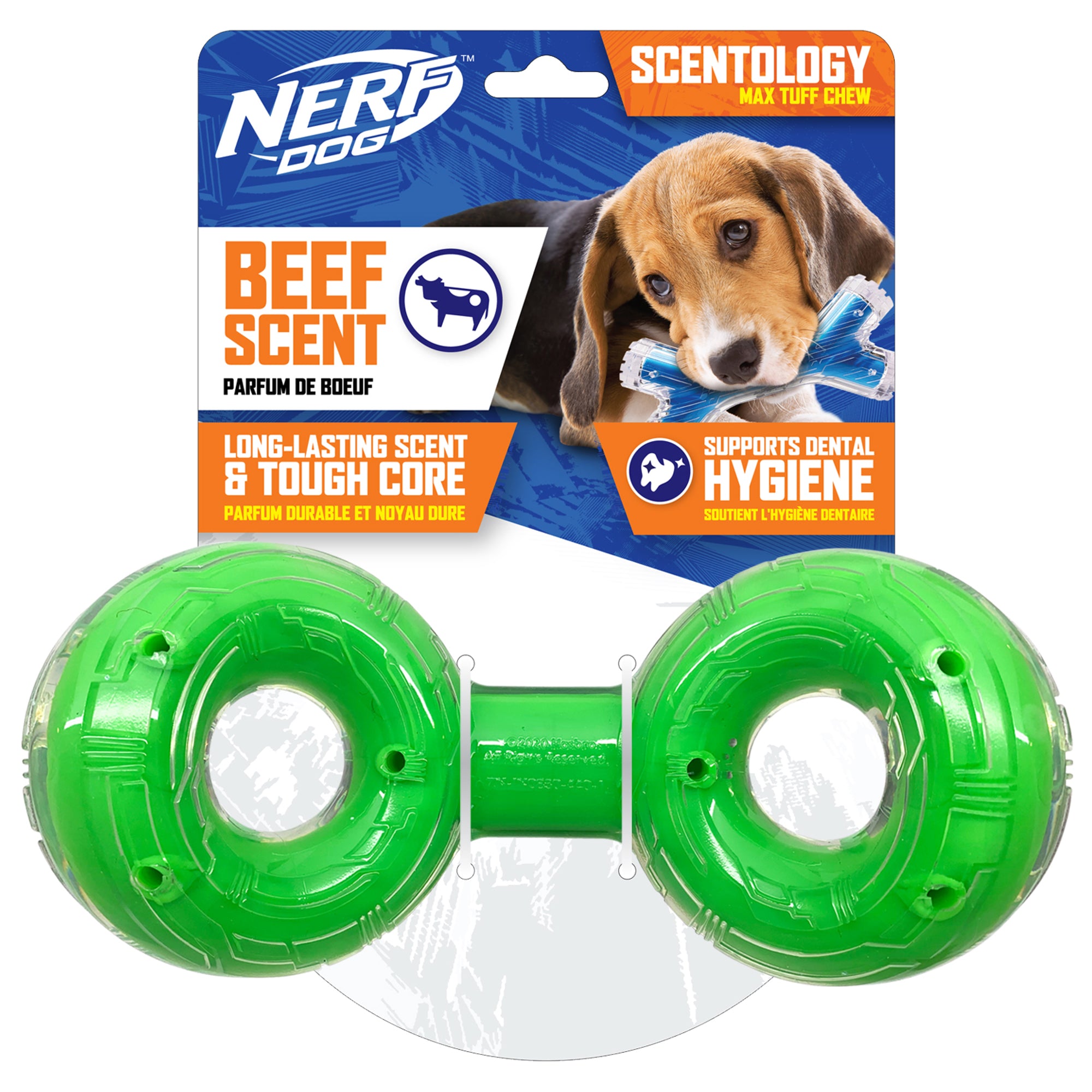 Haltère Scentology Nerf Dog en forme de 8, parfum de bœuf, vert, 21 cm (8,3 po)