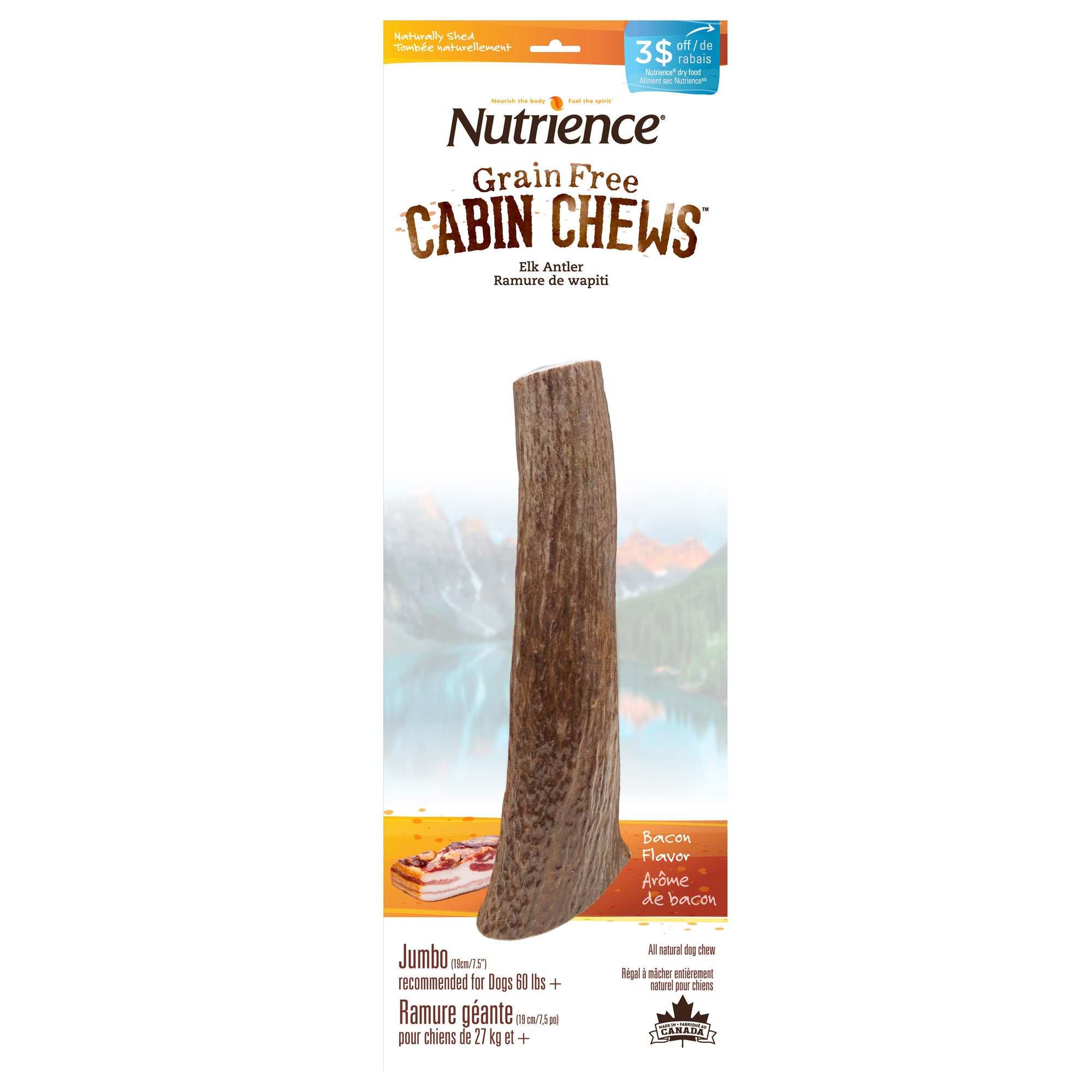 Nutrience Cabin Chews Elk Antler - Jumbo - Bacon - 19 cm