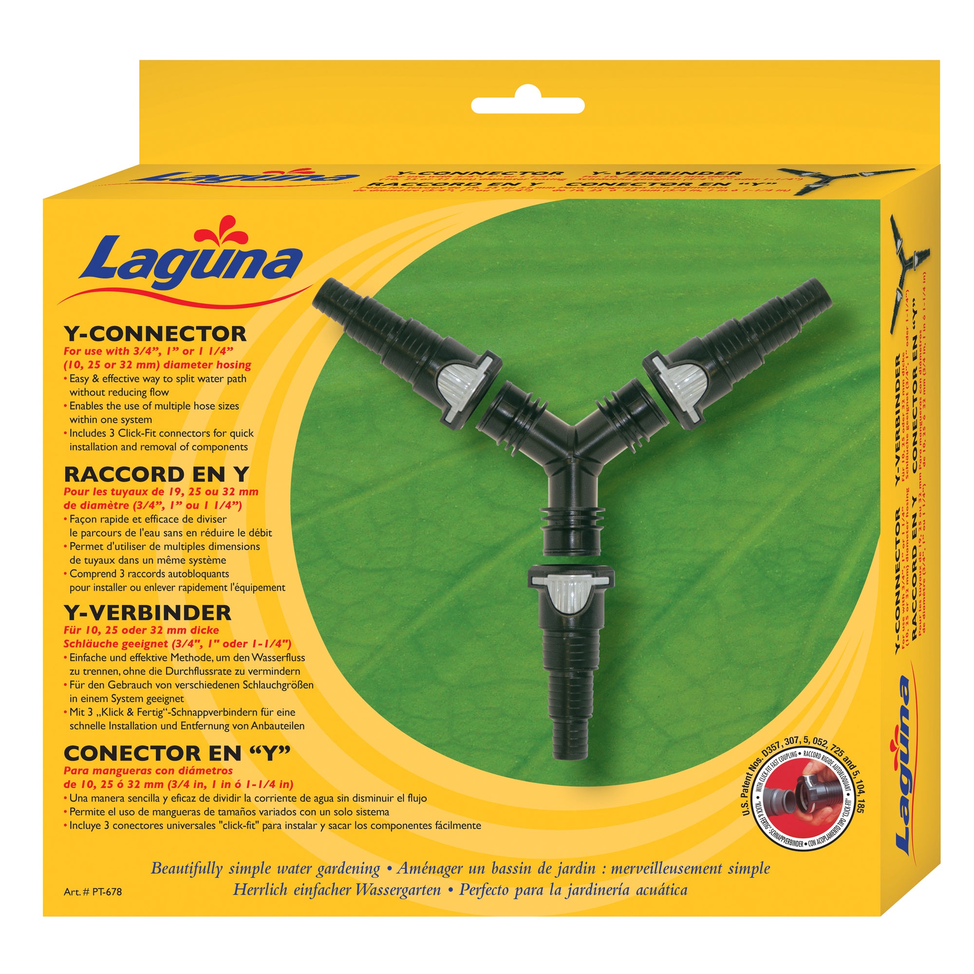 Laguna Y-connector supplied with 3 click-fit connectors - 3.17 cm (1 1/4”)