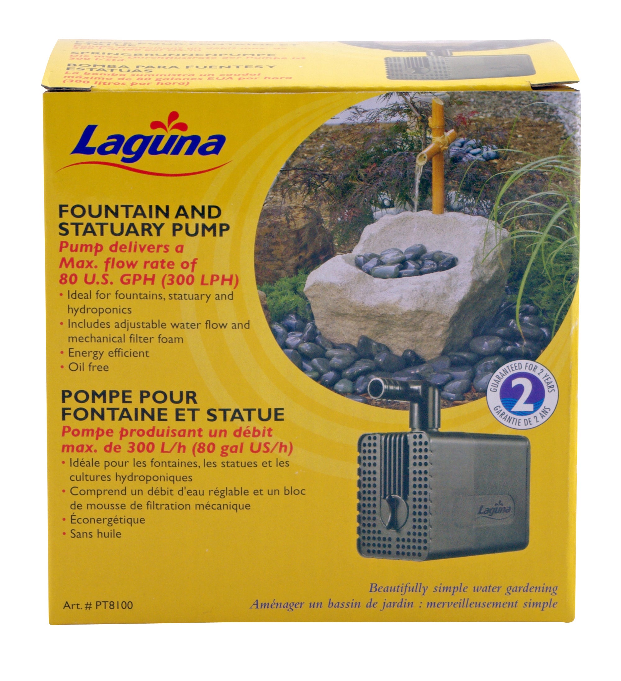 Laguna submersible water pump, for use in fountains, statuary and hydroponics.