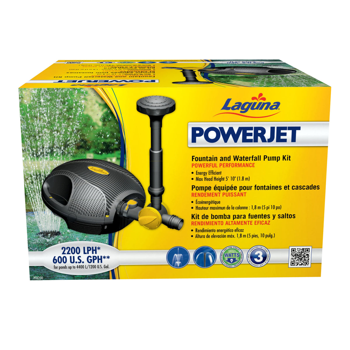 Pompe équipée PowerJet 600 Laguna pour cascade et fontaine, pour bassin jusqu’à 4 400 L (1 200 gal US) - La niche&amp;moi