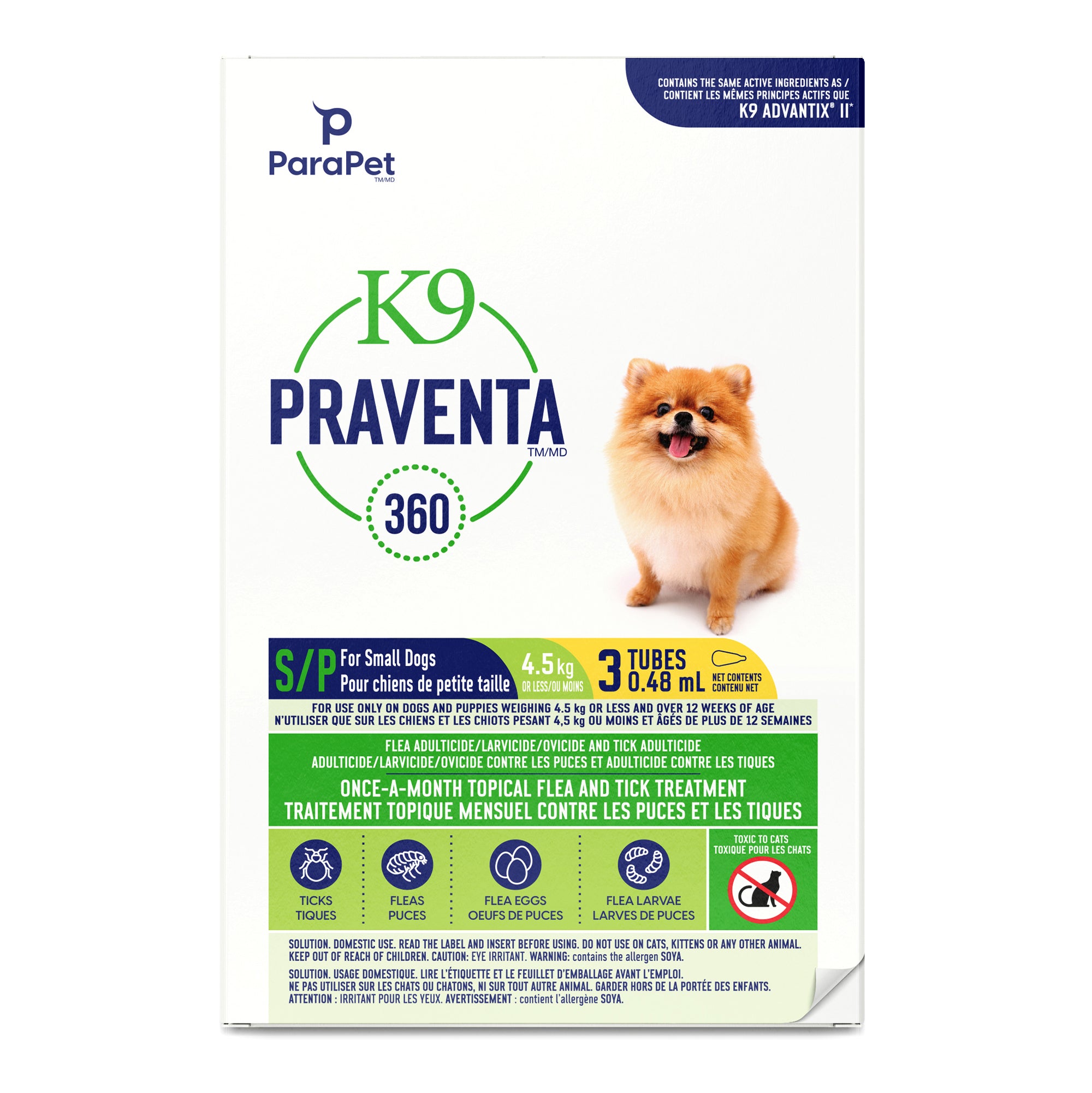 K9 Praventa 360 traitement contre les puces et les tiques pour chiens de petite taille jusqu’à 4,5 kg, 3 tubes