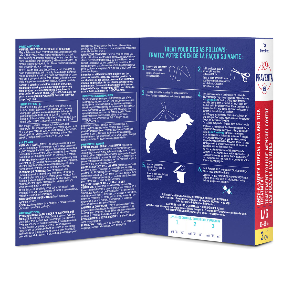 K9 Praventa 360 traitement contre les puces et les tiques pour chiens de grande taille, 11 kg à 25 kg, 3 tubes - La niche&amp;moi