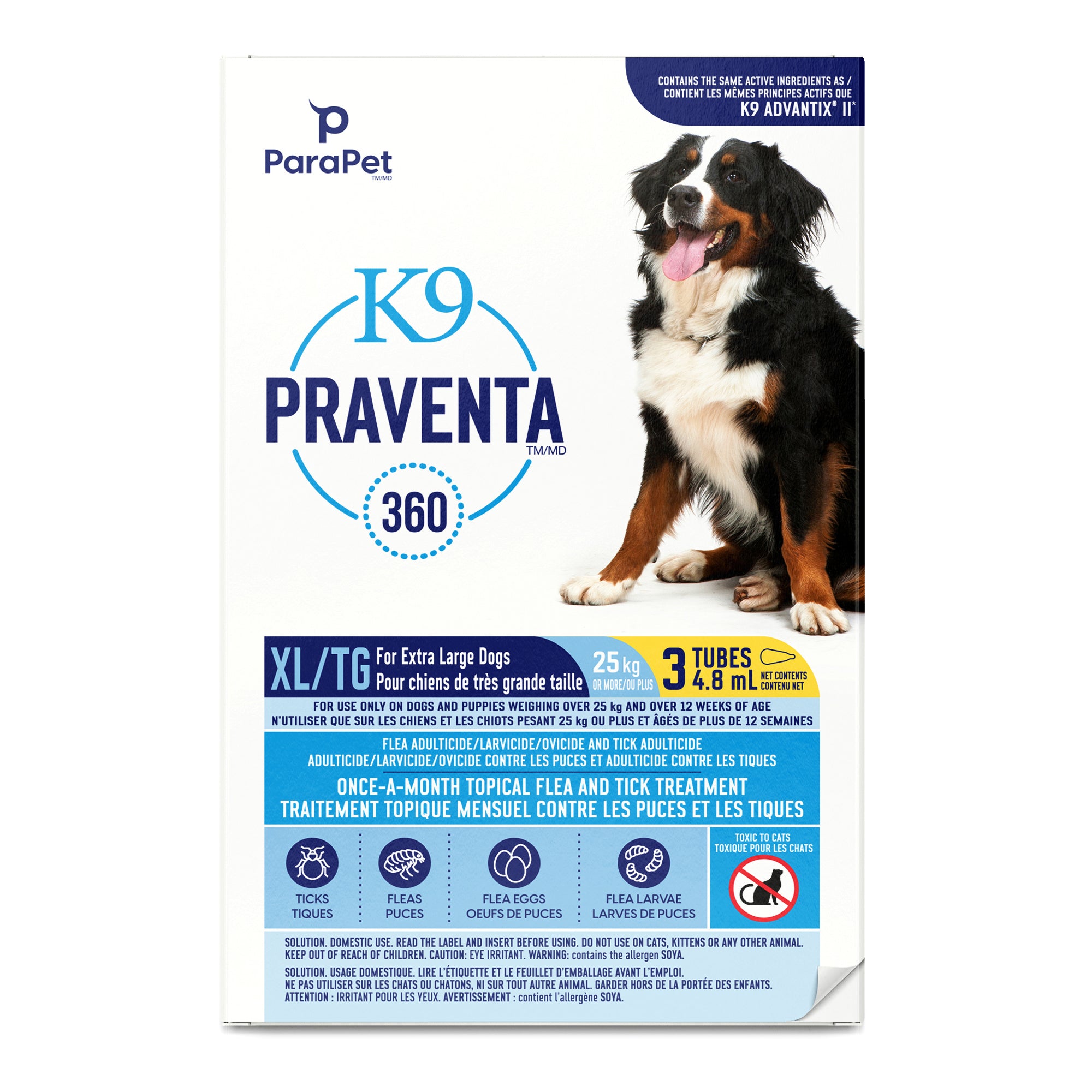 K9 Praventa 360 traitement contre les puces et les tiques pour chiens de très grande taille plus de 25 kg, 3 tubes