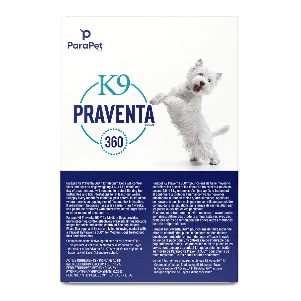 K9 Praventa 360 traitement contre les puces et les tiques pour chiens de taille moyenne, 4,6 kg à 11 kg, 6 tubes - La niche&amp;moi