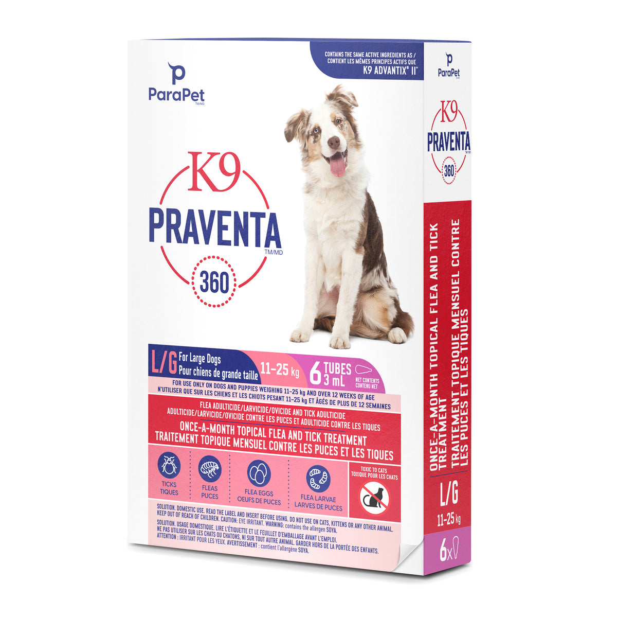 K9 Praventa 360 traitement contre les puces et les tiques pour chiens de grande taille, 11 kg à 25 kg, 6 tubes - La niche&amp;moi