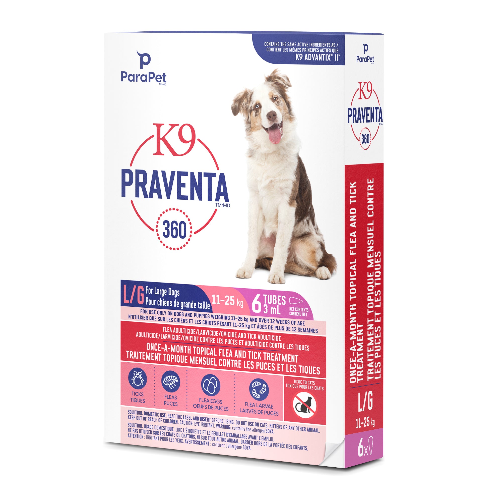 K9 Praventa 360 Flea & Tick Treatment - Large Dogs 11 kg to 25 kg - 6 Tubes