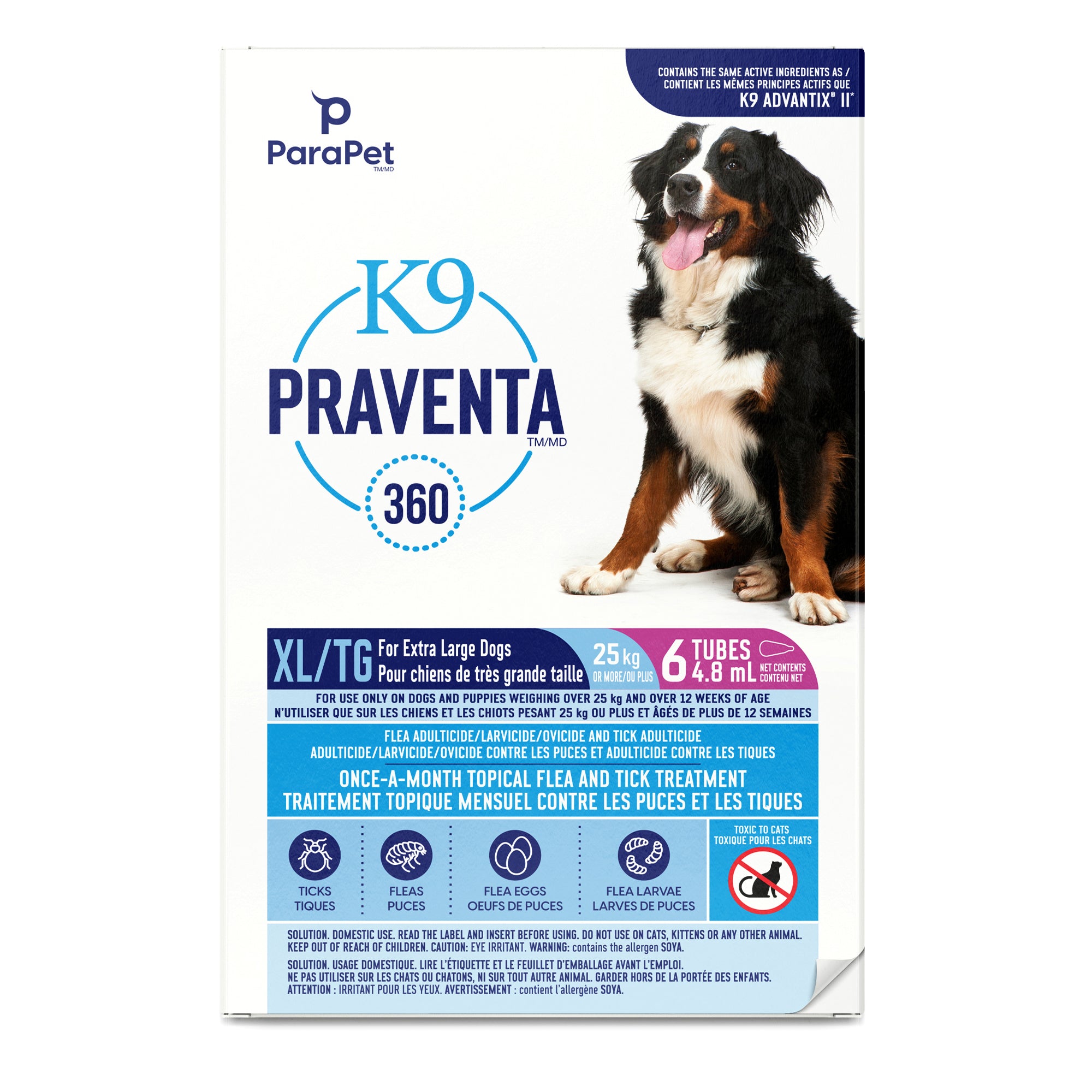 K9 Praventa 360 traitement contre les puces et les tiques pour chiens de très grande taille plus de 25 kg, 6 tubes