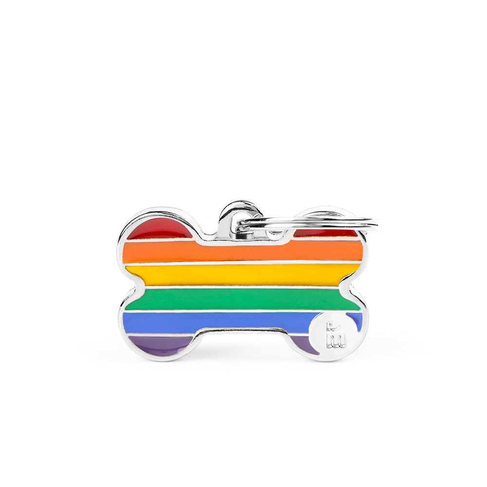 Médaille Os Arc-En-Ciel Petit (inscription sur 1 côté seulement) - La niche&amp;moi