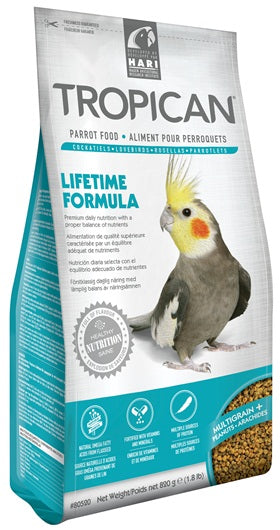 Aliment Lifetime Tropican pour perruches calopsittes, granulés de 2 mm - La niche&amp;moi