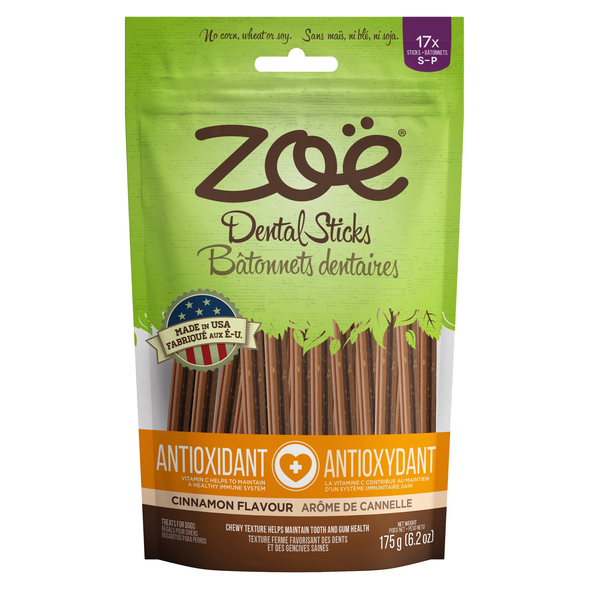 Zoë Dental Sticks for Dogs – Antioxidant - Cinnamon Flavour - 175 g (6.2 oz)